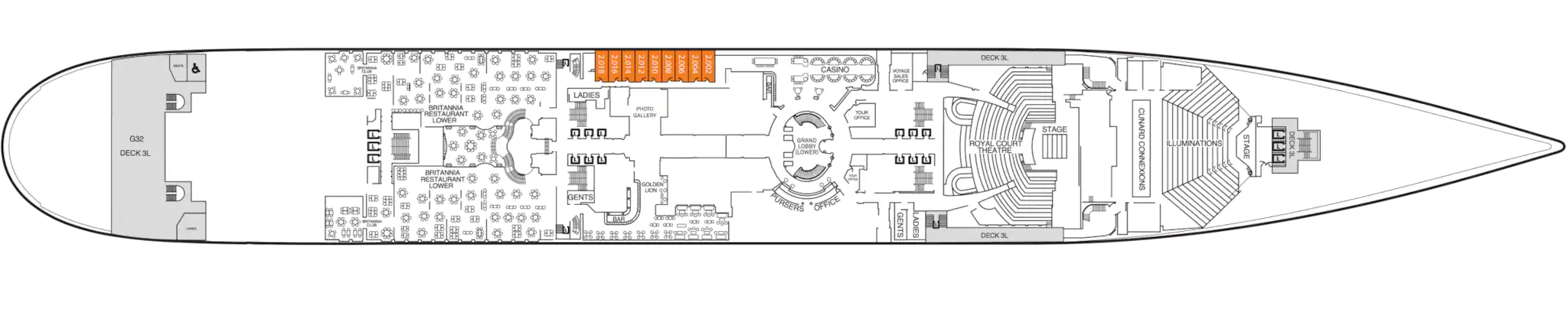 Pont 2 - Deck 02 - Queen Mary 2